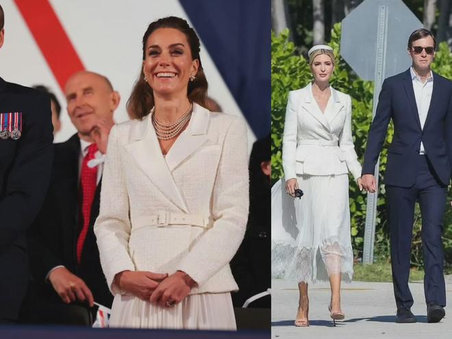 凯特王妃戴5股珍珠项链第3次穿白色假两件连衣裙半扎发造型美